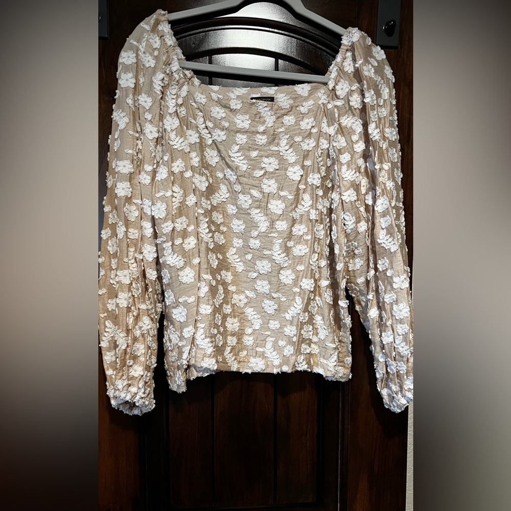 Ann Taylor Cream Floral Lace Blouse